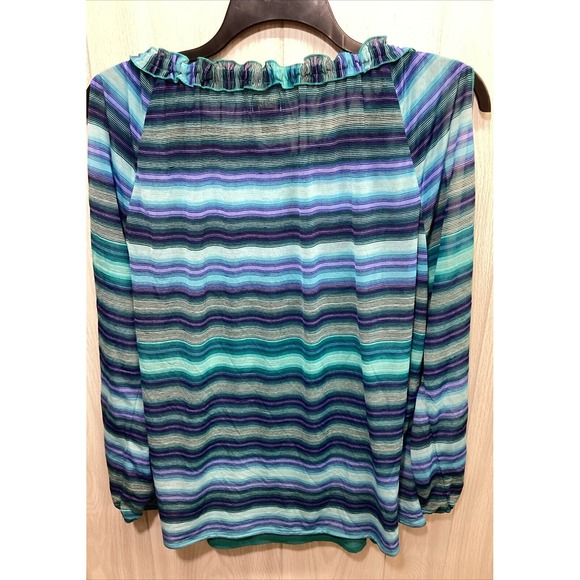 WORTHINGTON Women's (Size PXL) Long Sleeve Cold Shoulder Ruffle Neck Shirt - Picture 3 of 5